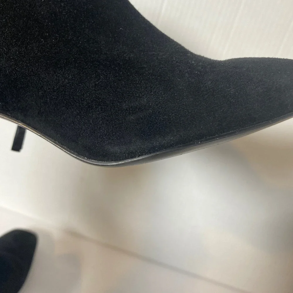 Vionic Black Suede & Patent Leather Block Heel Ankle Booties Womens 7.5‎ Squared